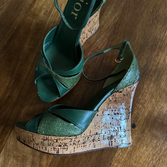 Dior - Green Python Glam Strap Wedges with Glossy Cork Wedge Sole - Picture 5 of 6